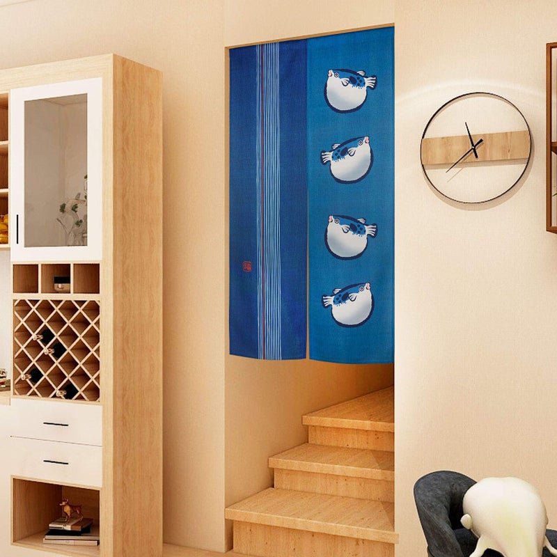 LIGICKY Japanese Style Doorway Curtains Traditional Noren Long Door Tapestry for Home Decoration 33.5 x 59 inch, Blue (Puffer Fish) - Image 3